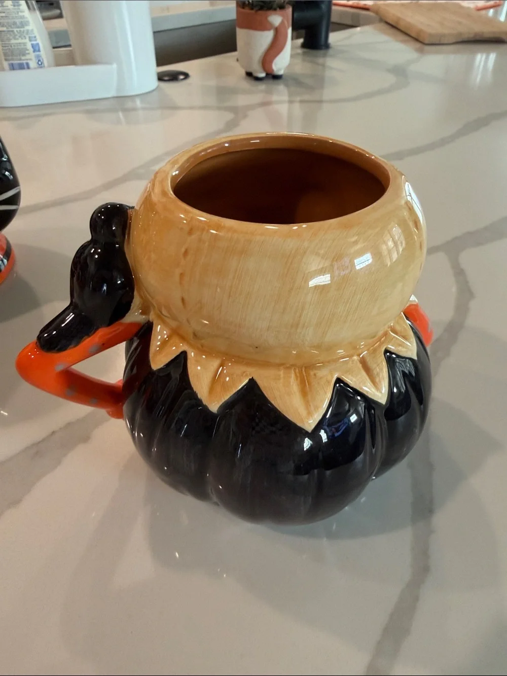 Whimsical Orange & Teal Ceramic Scarecrow Mug